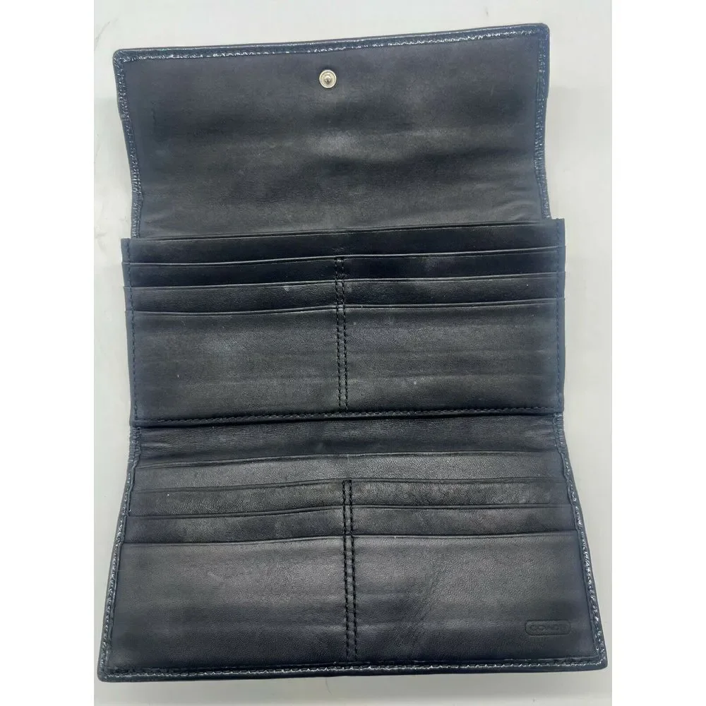 Coach Vintage Black‎ Fabric Jacquard Signature Canvas Trifold Wallet